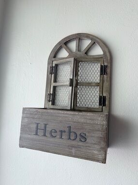 Hand Crafted Gray Wooden Herbs Wall Planter